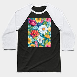 Bright Summer Flowers Pattern 3 Baseball T-Shirt